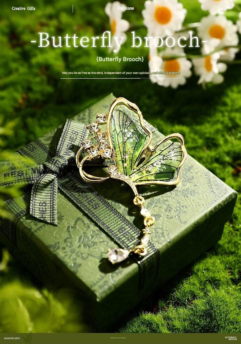 Green Butterfly Brooch - Green Enamel Crystal Tassel Pin - Elegant Alloy Jewelry for Women, Gift for Mom, Teacher, Friend, Birthday, Valentine's Day, Mother's Day