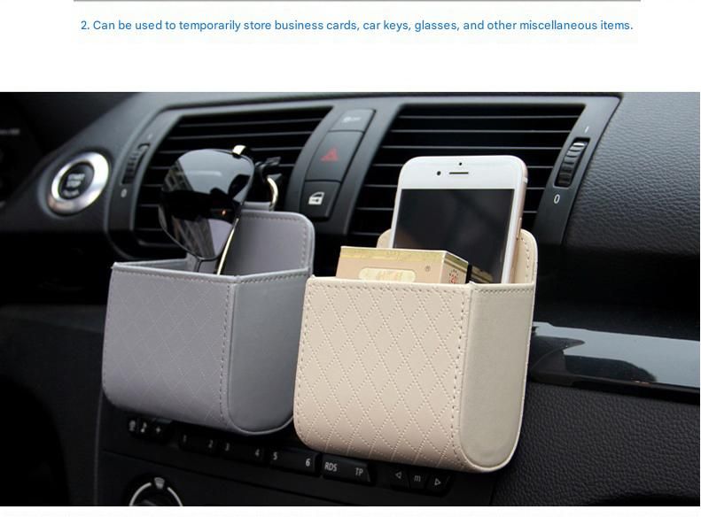 Brown Leather Car Air Vent Storage Bag - Multi-Purpose Phone Holder & Organiser Pouch for Sunglasses, Keys, Cards - Universal Fit, Easy Install, Compact Design for Dashboard Tidy