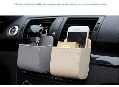 Brown Leather Car Air Vent Storage Bag - Multi-Purpose Phone Holder & Organiser Pouch for Sunglasses, Keys, Cards - Universal Fit, Easy Install, Compact Design for Dashboard Tidy