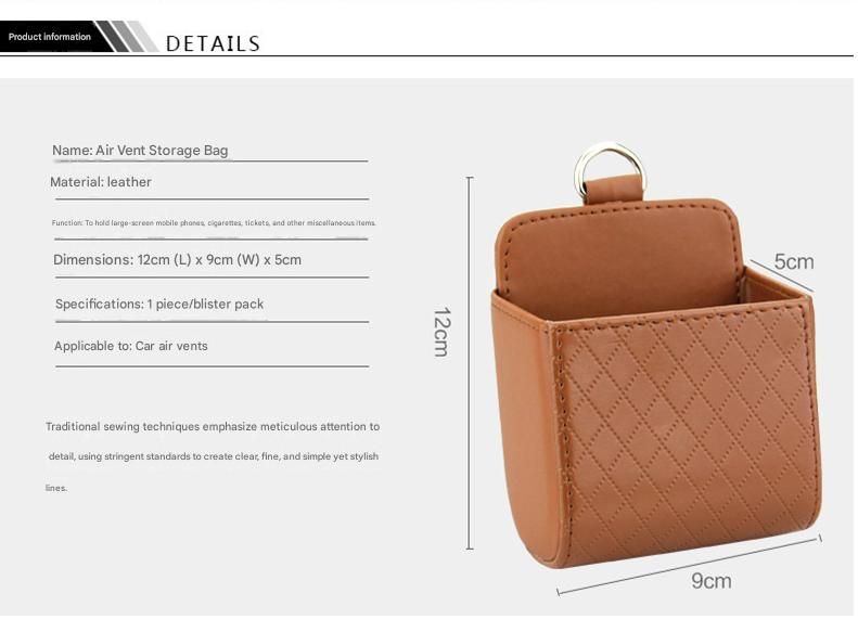 Brown Leather Car Air Vent Storage Bag - Multi-Purpose Phone Holder & Organiser Pouch for Sunglasses, Keys, Cards - Universal Fit, Easy Install, Compact Design for Dashboard Tidy