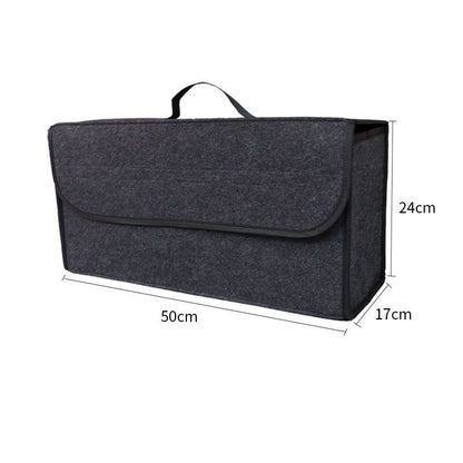 Dark gray Foldable Car Trunk Organizer - Durable Felt Storage Box with Magic Tape Closure, Portable Handle, Scratch Resistant, Space Saving Design for SUV, Sedan, Hatchback