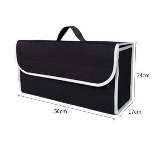 Black Foldable Car Trunk Organizer - Durable Felt Storage Box with Magic Tape Closure, Portable Handle, Scratch Resistant, Space Saving Design for SUV, Sedan, Hatchback