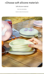 Pink Portable Collapsible Silicone Pet Bowl - Food Grade Silicone - Dual Bowl Design, Adjustable Height, Lightweight & Compact, Bear Paw Pattern, for Dogs & Cats, Travel Friendly, Easy Clean