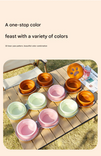 Brown and Yellow Portable Collapsible Silicone Pet Bowl - Food Grade Silicone - Dual Bowl Design, Adjustable Height, Lightweight & Compact, Bear Paw Pattern, for Dogs & Cats, Travel Friendly, Easy Clean