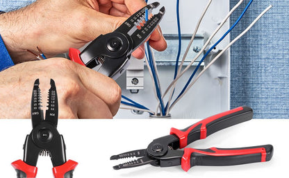 Black and Red 5 in 1 Interchangeable Plier Tool Set - High Carbon Steel - Wire Stripper, Crimper, Cutter, Linesman Pliers, Shear - Multi-Purpose for Electricians, DIY, Home Repair, Compact & Durable
