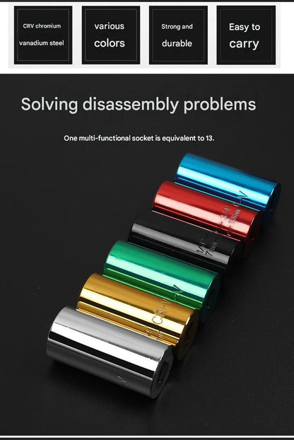 Yellow Universal Socket Set 7-19mm - Steel Construction - Multi-function Magic Socket, Colorful Design, Lightweight 130g, Compatible with Power Drills, Versatile Tool for Home & Auto Repair