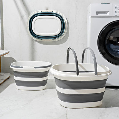 Grey Foldable Collapsible Bucket - 16L Portable Space Saving Basin for Laundry Cleaning Outdoor Use