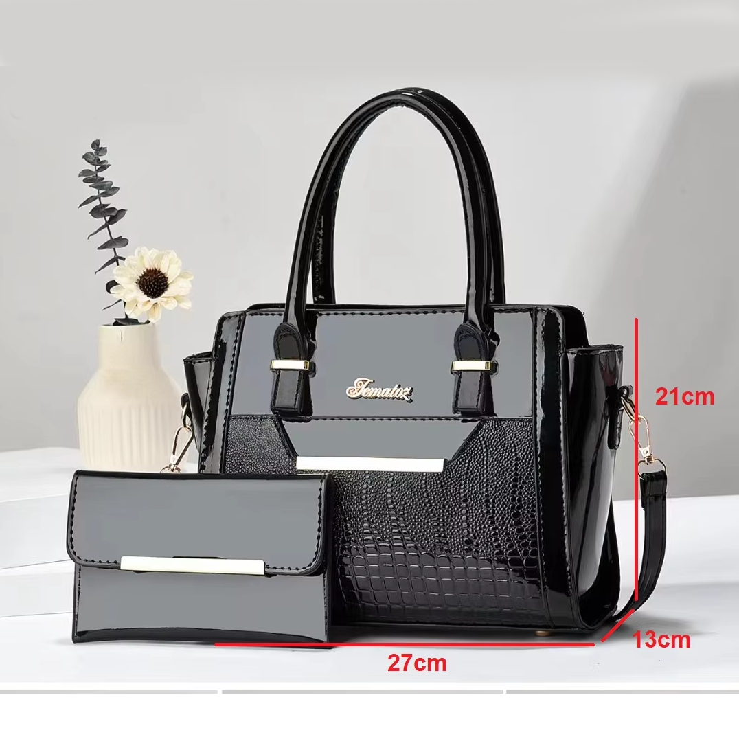 Red Women's Handbag Set - Large Capacity 2 Piece Shoulder Bag with Matching Wallet