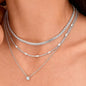 Silver Layered Zircon Necklace Set - Multi Strand Chain Choker with Pendant and Bar Accents Fashion Jewellery