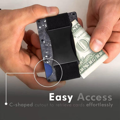Black Slim RFID Blocking Aluminum Card Holder - Metal Wallet with Cash Strap Minimalist Card Case