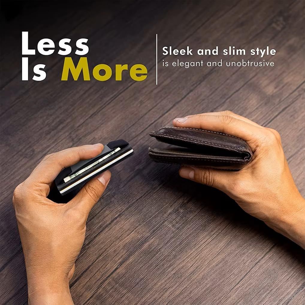 Orange Slim RFID Blocking Aluminum Card Holder - Metal Wallet with Cash Strap Minimalist Card Case