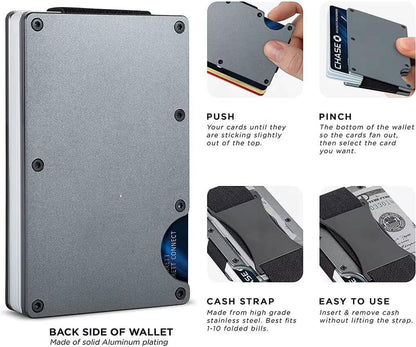 Orange Slim RFID Blocking Aluminum Card Holder - Metal Wallet with Cash Strap Minimalist Card Case