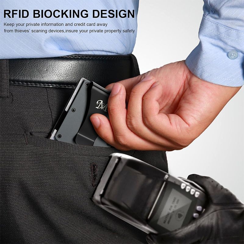 Orange Slim RFID Blocking Aluminum Card Holder - Metal Wallet with Cash Strap Minimalist Card Case