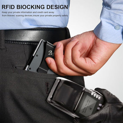 Orange Slim RFID Blocking Aluminum Card Holder - Metal Wallet with Cash Strap Minimalist Card Case