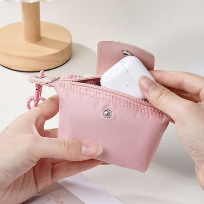 Yellow Mini Nylon Coin Purse with Wrist Strap - Compact Zipper Key Holder Pouch for Cards Lipstick and Earphones