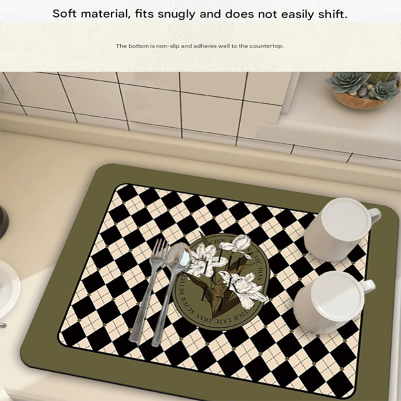 Brown Kitchen Countertop Drainage Mat Absorbent Quick Dry Tech Velvet Dish Drying Pad 40x60cm(CD0077-3)