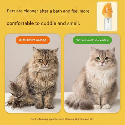 Orange Pet Shampoo Brush Silicone Foaming Massage Comb Dog Cat Bathing Grooming Tool