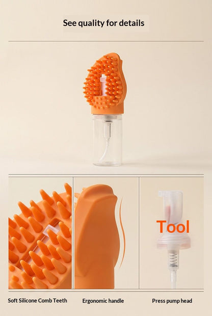 Orange Pet Shampoo Brush Silicone Foaming Massage Comb Dog Cat Bathing Grooming Tool