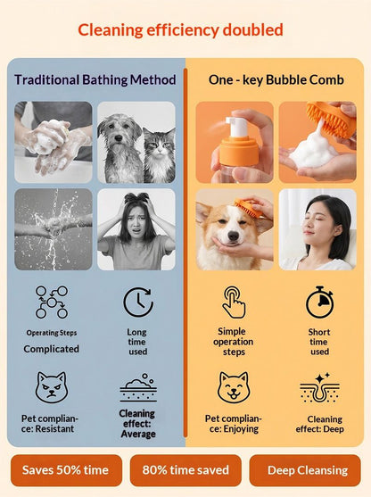 Orange Pet Shampoo Brush Silicone Foaming Massage Comb Dog Cat Bathing Grooming Tool