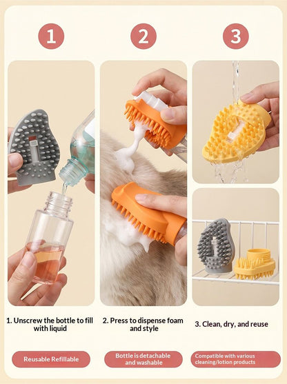 Orange Pet Shampoo Brush Silicone Foaming Massage Comb Dog Cat Bathing Grooming Tool