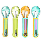 2-Piece Fruit Carving Tool Set Melon Baller Scoop Knife Stainless Steel(Yellow, blue and green)