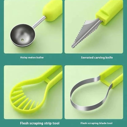 2-Piece Fruit Carving Tool Set Melon Baller Scoop Knife Stainless Steel(Yellow, blue and purple)