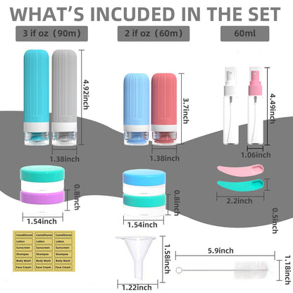 Silicone Travel Toiletry Bottles Set Leakproof Squeeze Containers with Case(05)