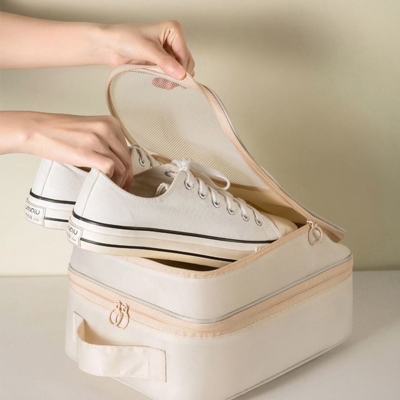 Beige Travel Shoe Bag Portable Luggage Organizer Waterproof Dustproof Shoe Pouch