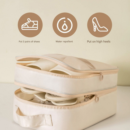 Beige Travel Shoe Bag Portable Luggage Organizer Waterproof Dustproof Shoe Pouch