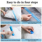 Vacuum Compression Storage Bags 7 Piece Set (6 Bags + Hand Pump) for Clothes Quilts Travel