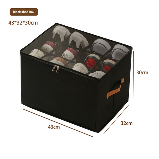 Black Foldable Fabric Shoe Storage Box with Compartments Dustproof Moistureproof