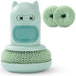 Green Cartoon Press Dishwashing Brush with Replaceable Sponge Heads Kitchen Pot Cleaner