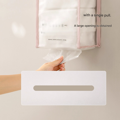 3 PCS Pink Wall Mounted Transparent Tissue Storage Bag Waterproof Hanging Holder with Adhesive Hook