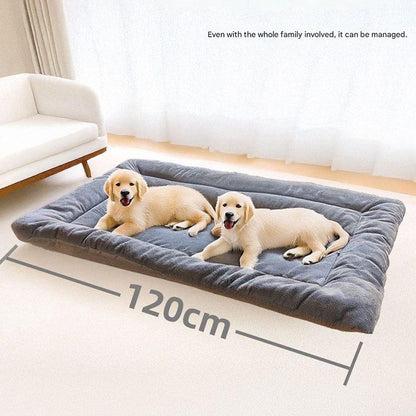 Grey Large Plush Dog Bed - Extra Thick Winter Warmth, Machine Washable & Non-Slip Pet Mat for Large Dogs (90cm)