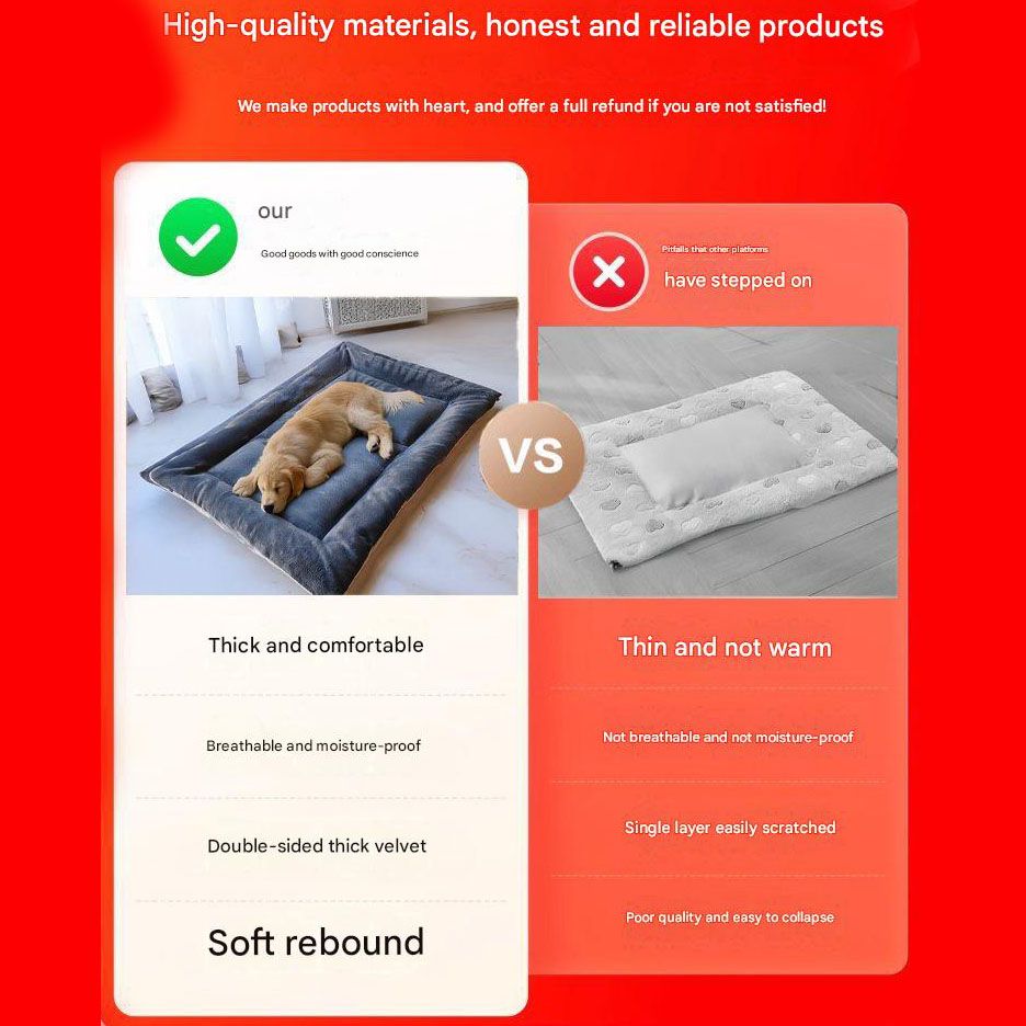 Grey Large Plush Dog Bed - Extra Thick Winter Warmth, Machine Washable & Non-Slip Pet Mat for Large Dogs (90cm)