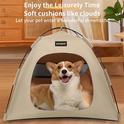 Grey All-Weather Portable Pet Tent with Dual-Sided Cushion & Insect-Proof Mesh – M Size 50 x 50 x 45 cm, Waterproof & Sun-Proof Outdoor Four Corner Dome Kennel for Dogs & Cats Travel Camping