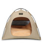 Khaki All-Weather Portable Pet Tent with Dual-Sided Cushion & Insect-Proof Mesh – M Size 50 x 50 x 45 cm, Waterproof & Sun-Proof Outdoor Four Corner Dome Kennel for Dogs & Cats Travel Camping
