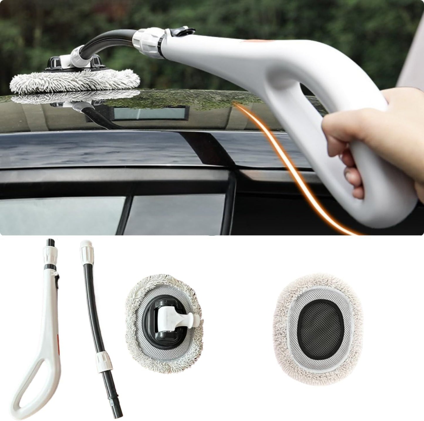 Professional Telescopic(55-120cm) Car Microfiber Wash Mop - 90° Rotating Detachable Brush Head, 15° Ergonomic Curved Rod & Handle - Durable Aluminum Alloy Chenille Brush for Car, Home and Window Cleaning