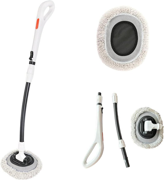 Professional Telescopic(55-120cm) Car Microfiber Wash Mop with 2 Brush Cover - 90° Rotating Detachable Brush Head, 15° Ergonomic Curved Rod & Handle - Durable Aluminum Alloy Chenille Brush for Car, Home and Window Cleaning