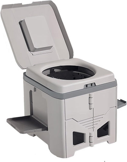 Portable Travel Toilet with Integrated Dual Storage Wings & Odor-Proof Lid – Ergonomic Reusable Foldable Commode with 12.7cm Folding Height for Car Travel & Outdoor Use (Sandy)