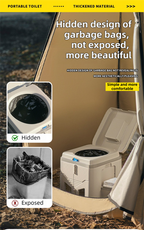 Portable Travel Toilet with Integrated Dual Storage Wings & Odor-Proof Lid – Ergonomic Reusable Foldable Commode with 12.7cm Folding Height for Car Travel & Outdoor Use (White)
