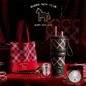 Black British Equestrian Plaid 710ML Insulated Travel Mug with Dual-Drink Lid, Straw & Straw Cap - 316 Stainless Steel Car Coffee Tumbler with Tea Water Separator Ball and Matching Protective Sleeve (Delux Gift Box)