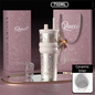 710ML Silver Luxury Gradient Textured Aurora Starry Night Insulated Travel Mug (Bow Pendant Gift Box) – Ceramic Liner Car Coffee Tumbler with Pop-Up Straw Dual Lid, Sinking Tea Infuser Ball and Cup Sleeve