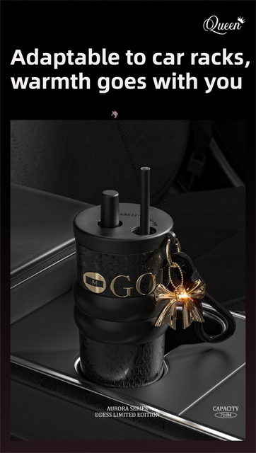 710ML Silver Luxury Gradient Textured Aurora Starry Night Insulated Travel Mug (Bow Pendant Gift Box) – Ceramic Liner Car Coffee Tumbler with Pop-Up Straw Dual Lid, Sinking Tea Infuser Ball and Cup Sleeve