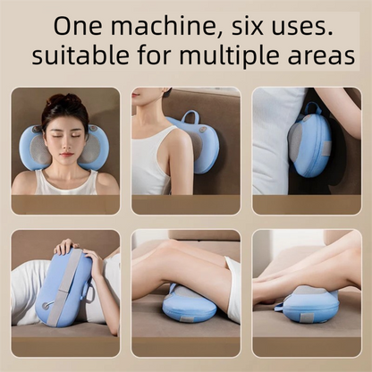 Blue Wireless Rechargeable Cervical & Lumbar Massager Pillow with 4 High/Low Massage Points, 42°C Constant Heat, 3 Speeds and Adjustable Strap – Multifunctional Shiatsu Back Massage Cushion for Neck Waist Shoulder Relief