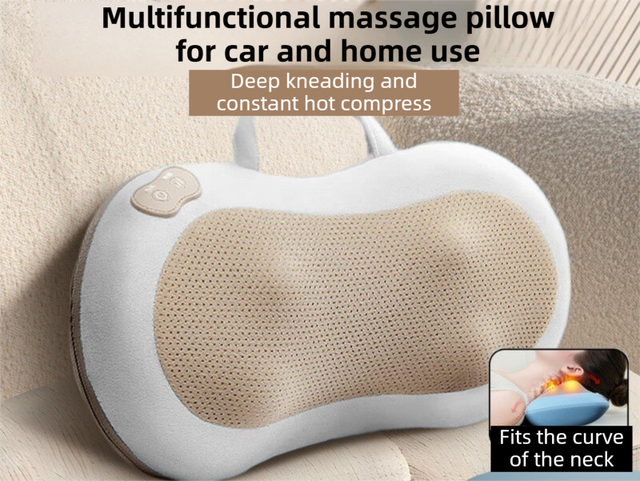 Grey Wireless Rechargeable Cervical & Lumbar Massager Pillow with 4 High/Low Massage Points, 42°C Constant Heat, 3 Speeds and Adjustable Strap – Multifunctional Shiatsu Back Massage Cushion for Neck Waist Shoulder Relief