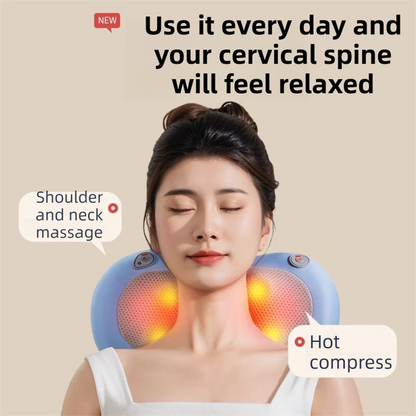 Grey Wireless Rechargeable Cervical & Lumbar Massager Pillow with 4 High/Low Massage Points, 42°C Constant Heat, 3 Speeds and Adjustable Strap – Multifunctional Shiatsu Back Massage Cushion for Neck Waist Shoulder Relief