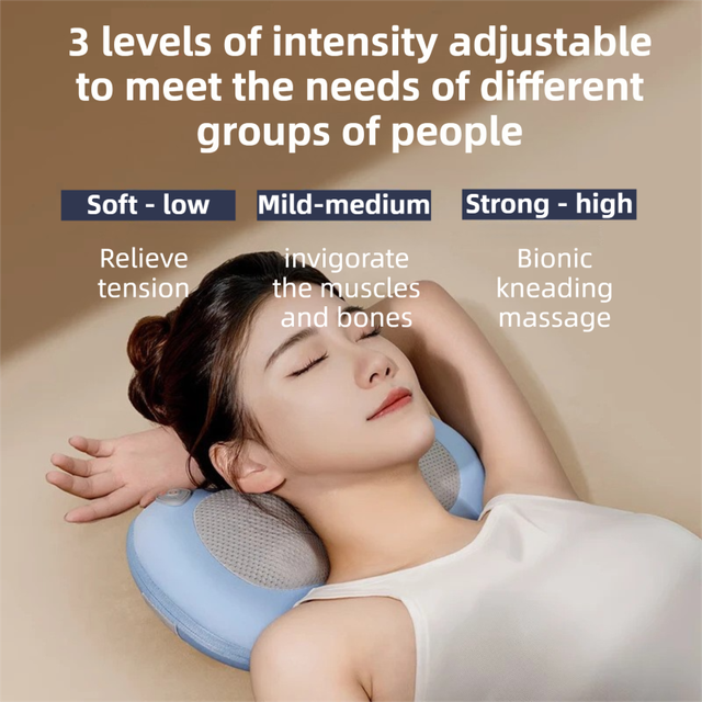 Grey Wireless Rechargeable Cervical & Lumbar Massager Pillow with 4 High/Low Massage Points, 42°C Constant Heat, 3 Speeds and Adjustable Strap – Multifunctional Shiatsu Back Massage Cushion for Neck Waist Shoulder Relief