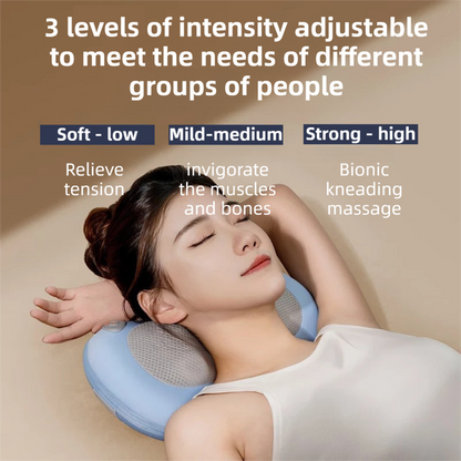 Grey Wireless Rechargeable Cervical & Lumbar Massager Pillow with 4 High/Low Massage Points, 42°C Constant Heat, 3 Speeds and Adjustable Strap – Multifunctional Shiatsu Back Massage Cushion for Neck Waist Shoulder Relief