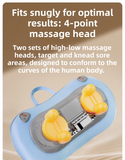 Grey Wireless Rechargeable Cervical & Lumbar Massager Pillow with 4 High/Low Massage Points, 42°C Constant Heat, 3 Speeds and Adjustable Strap – Multifunctional Shiatsu Back Massage Cushion for Neck Waist Shoulder Relief